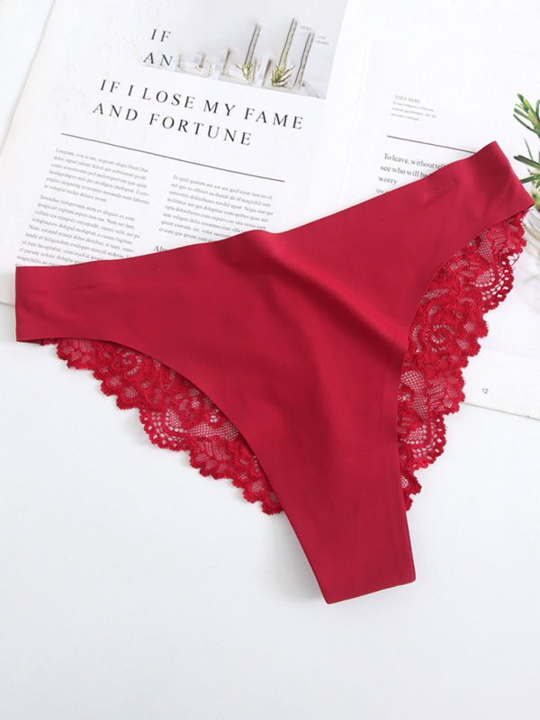 Lace Trim Knit Seamless Panties - ElegantAlpha