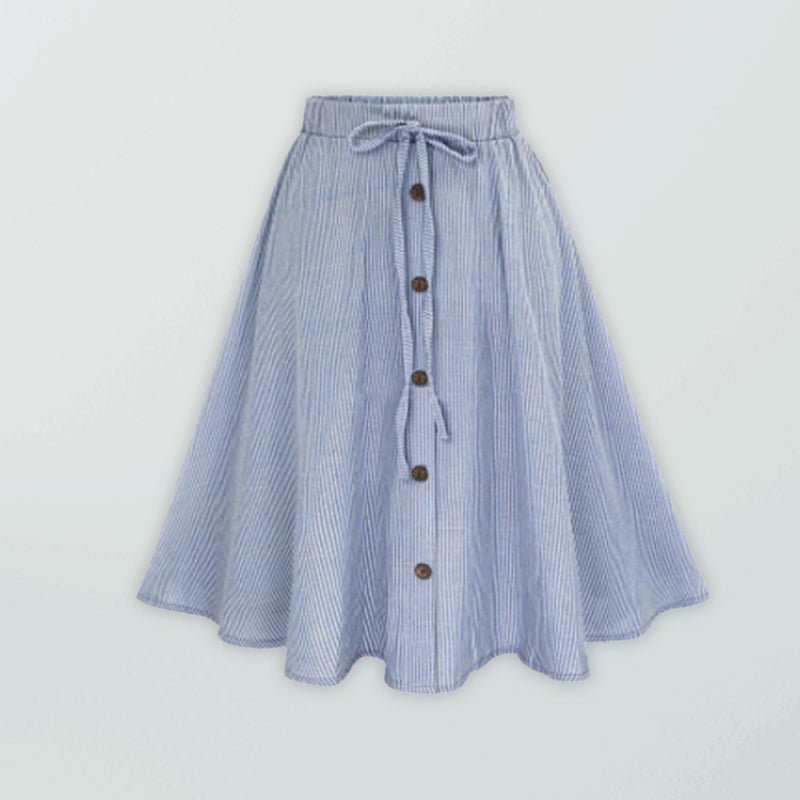 Lace - Up Single - Breasted Pinstripe Midi Skirt - ElegantAlpha®