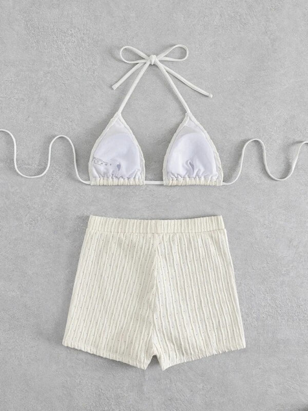 Lace - up textured two - piece bikini - ElegantAlpha