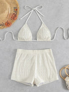 Lace - up textured two - piece bikini - ElegantAlpha