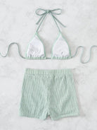 Lace - up textured two - piece bikini - ElegantAlpha