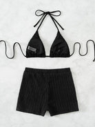 Lace - up textured two - piece bikini - ElegantAlpha