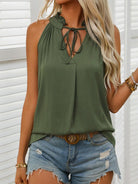 Lace - up V - neck top - ElegantAlpha