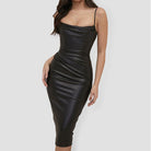 Leather pleated strappy hip dress - ElegantAlpha