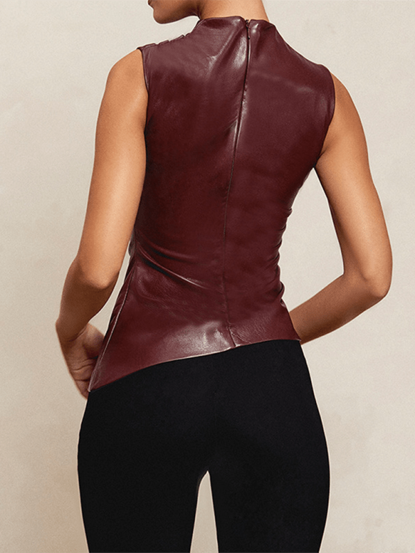 Leather Slant Hem Sleeveless Top - ElegantAlpha