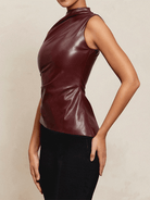 Leather Slant Hem Sleeveless Top - ElegantAlpha