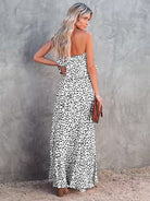 Leopard print one - shoulder ruffle slit dress - ElegantAlpha®