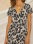 Leopard Print V Lace - Up Dress - ElegantAlpha