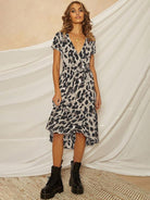 Leopard Print V Lace - Up Dress - ElegantAlpha