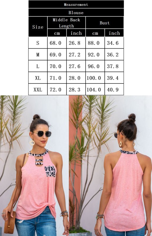 Leopard Stitching Hanging Neck Vest Pocket Sling Top - ElegantAlpha®