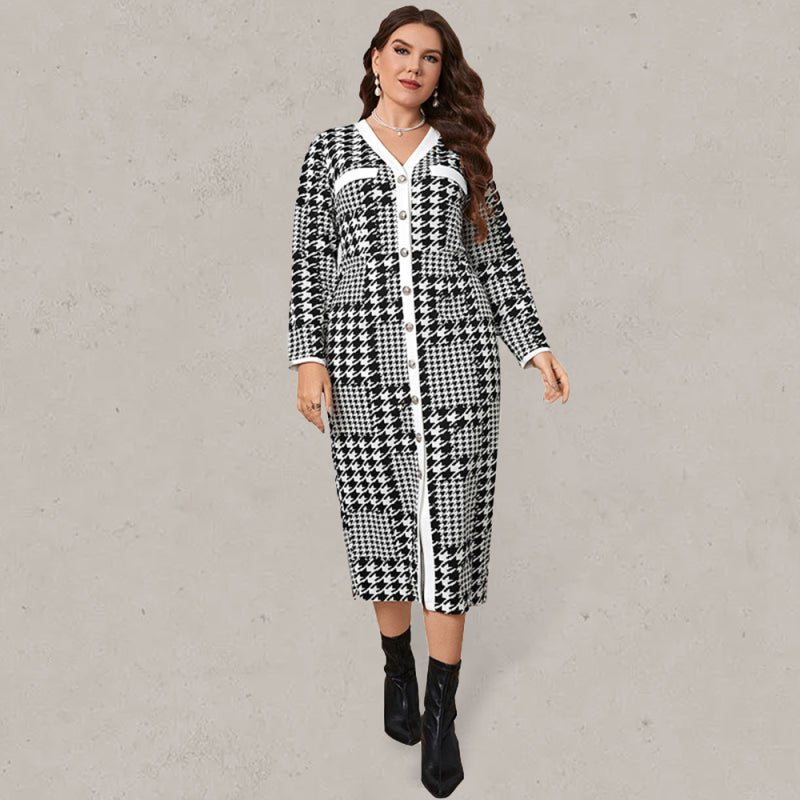 Long high - quality plaid midi dress - ElegantAlpha