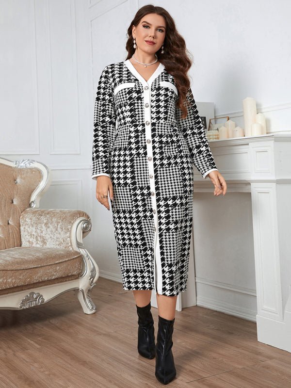 Long high - quality plaid midi dress - ElegantAlpha