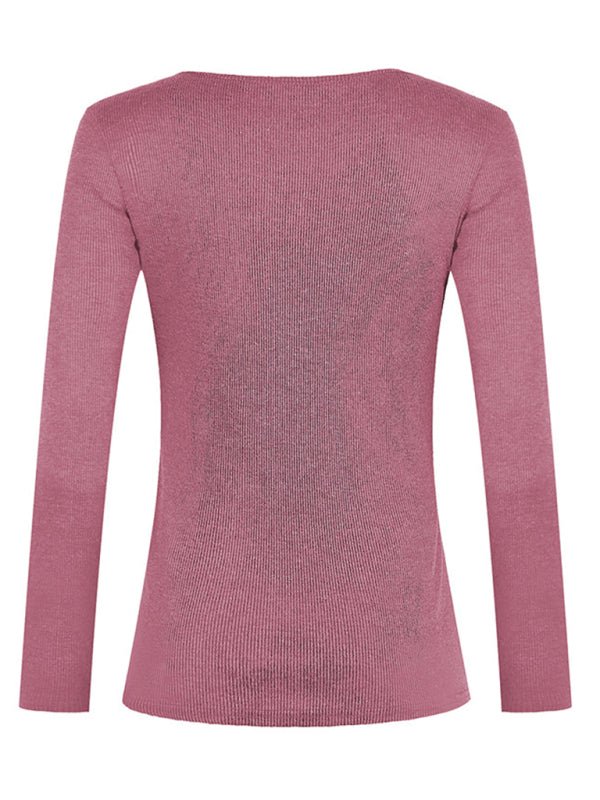 Long Sleeve Button Knit Top - ElegantAlpha®