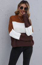 Long Sleeve Contrasting Color Sweater - ElegantAlpha®