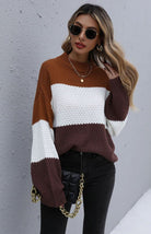 Long Sleeve Contrasting Color Sweater - ElegantAlpha®