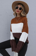 Long Sleeve Contrasting Color Sweater - ElegantAlpha®