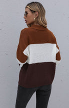 Long Sleeve Contrasting Color Sweater - ElegantAlpha®