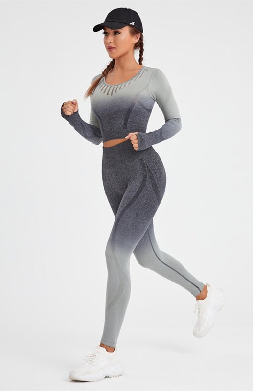 Long Sleeve Gradient Yoga Set - ElegantAlpha®