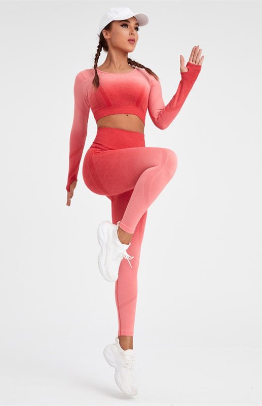 Long Sleeve Gradient Yoga Set - ElegantAlpha®