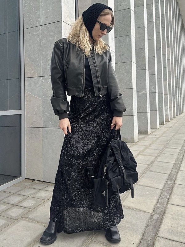 Long sleeve top long skirt sequin suit - ElegantAlpha®