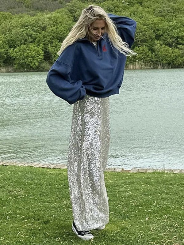 Long sleeve top long skirt sequin suit - ElegantAlpha®