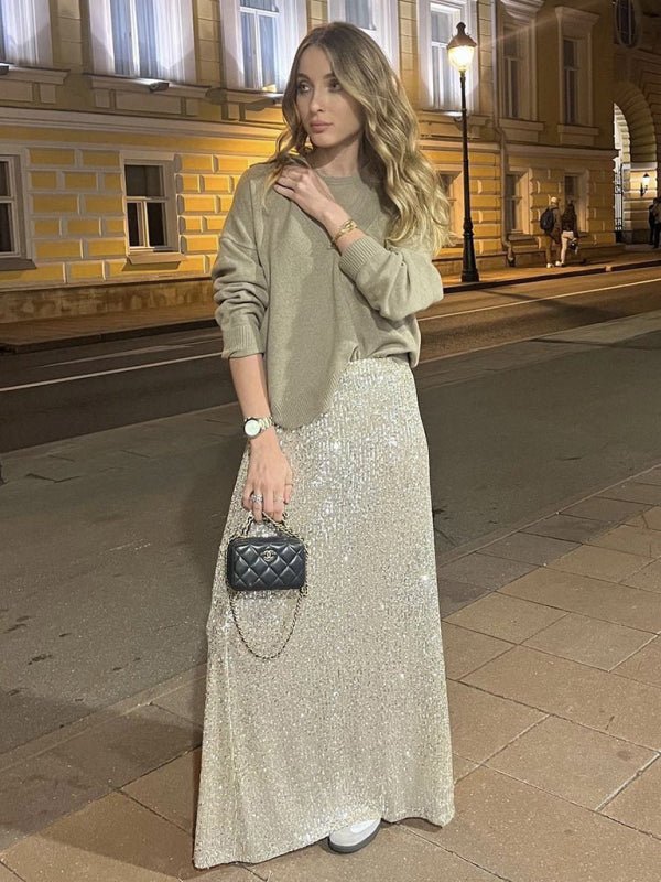 Long sleeve top long skirt sequin suit - ElegantAlpha®