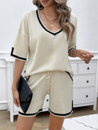 Loose v - neck sweater two - piece set - ElegantAlpha