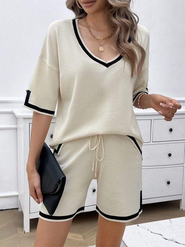 Loose v - neck sweater two - piece set - ElegantAlpha