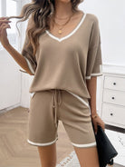 Loose v - neck sweater two - piece set - ElegantAlpha