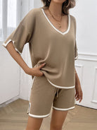 Loose v - neck sweater two - piece set - ElegantAlpha