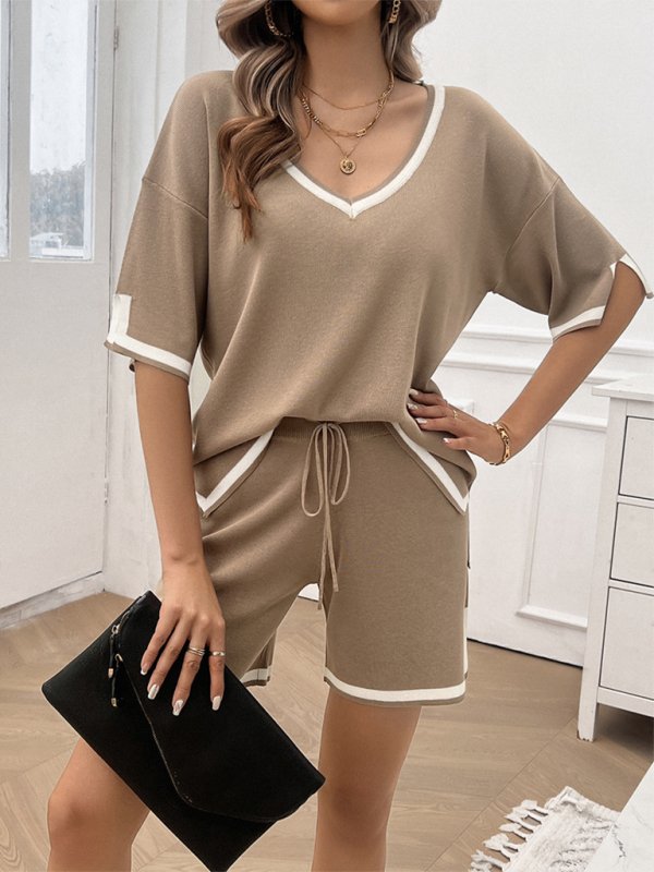 Loose v - neck sweater two - piece set - ElegantAlpha