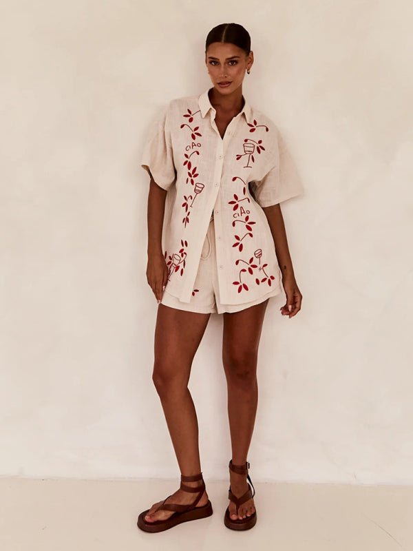 New 3D embroidered shirt short suit - ElegantAlpha