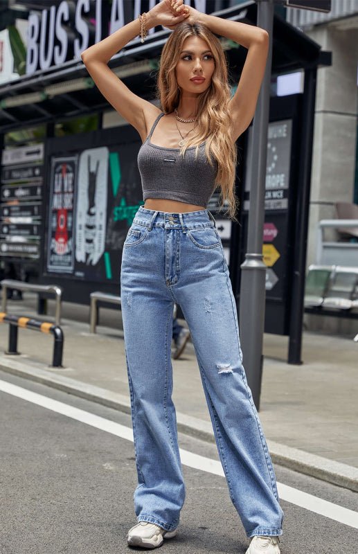 New High Waist Straight Tube Slim Loose Jeans - ElegantAlpha®