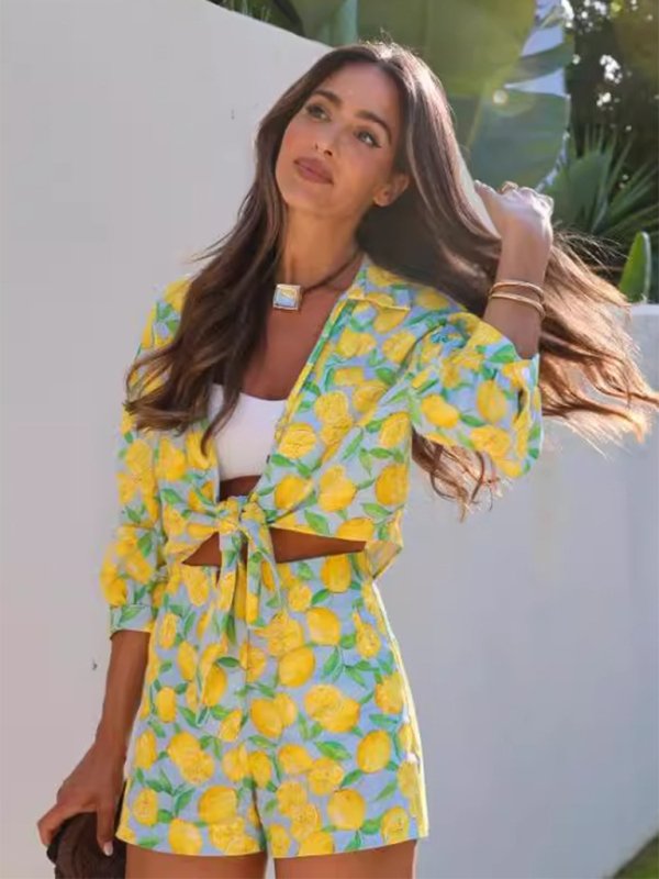 New leisure holiday lemon print shorts suit - ElegantAlpha®