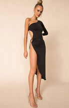 One Shoulder Cutout Slit Dress - ElegantAlpha