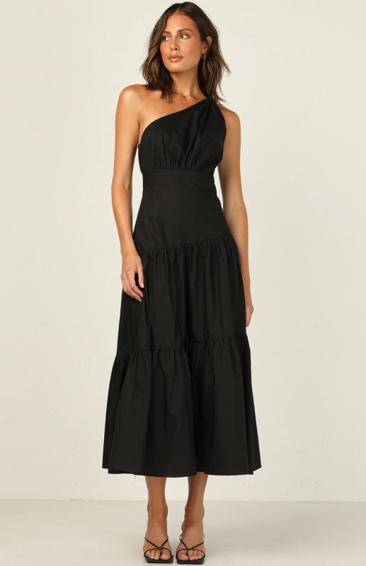 One Shoulder Gathered Long Dress - ElegantAlpha