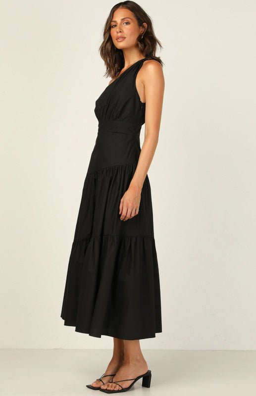 One Shoulder Gathered Long Dress - ElegantAlpha