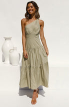 One Shoulder Gathered Long Dress - ElegantAlpha