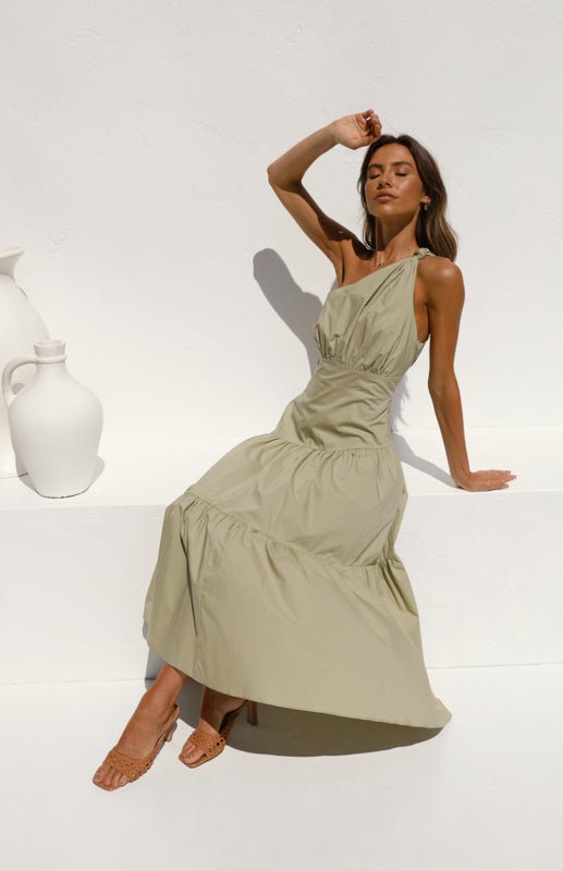 One Shoulder Gathered Long Dress - ElegantAlpha