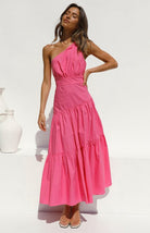 One Shoulder Gathered Long Dress - ElegantAlpha