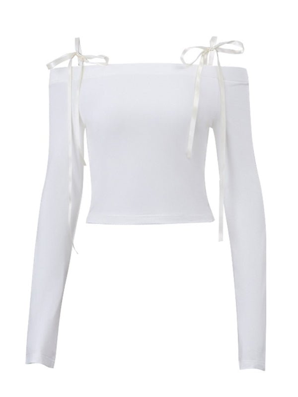 One - shoulder lace - up long - sleeved top - ElegantAlpha®