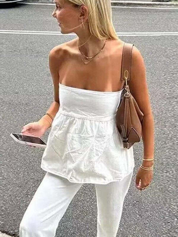 One - shoulder pleated tube top - ElegantAlpha