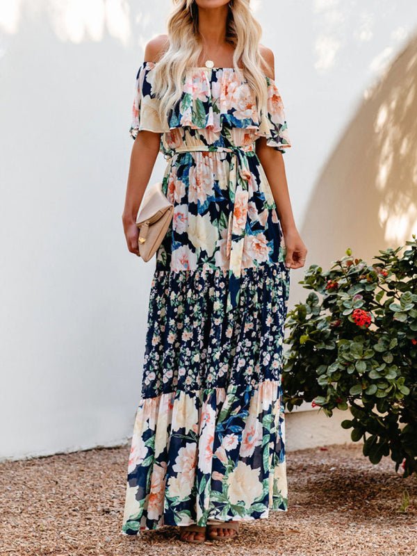 One - shoulder printed long swing dress - ElegantAlpha®