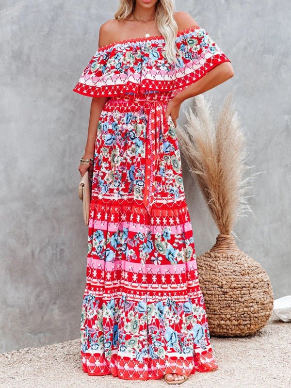 One - shoulder printed long swing dress - ElegantAlpha®