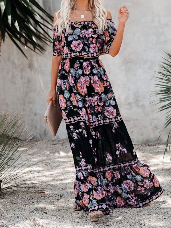 One - shoulder printed long swing dress - ElegantAlpha®