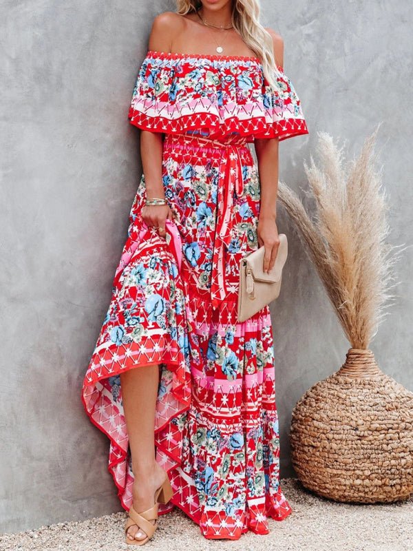 One - shoulder printed long swing dress - ElegantAlpha®