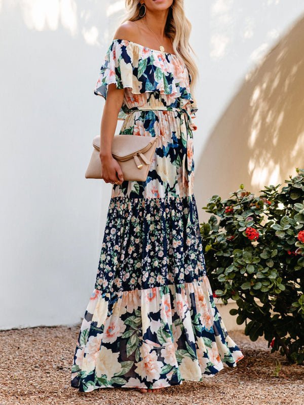 One - shoulder printed long swing dress - ElegantAlpha®