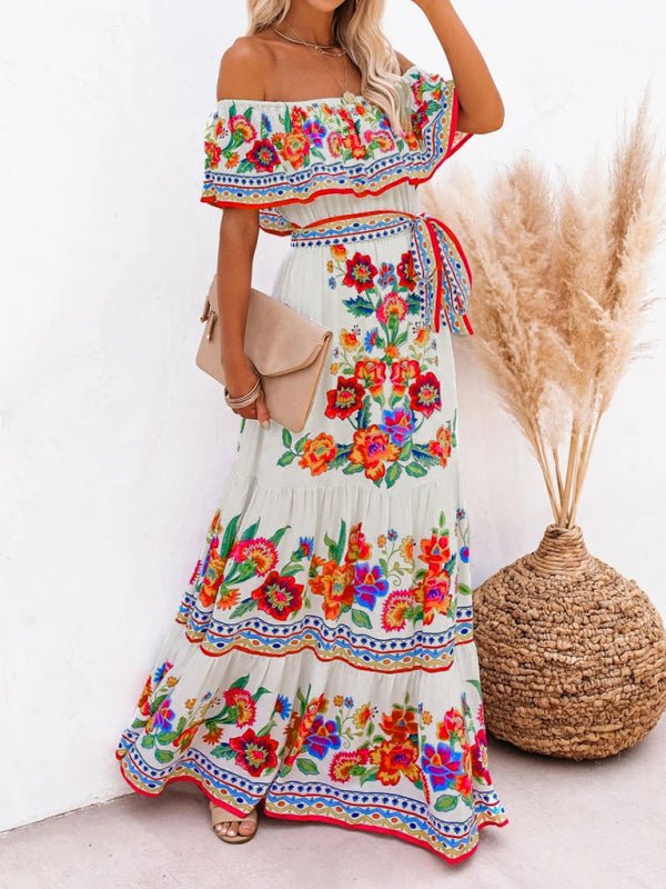 One - shoulder printed long swing dress - ElegantAlpha®