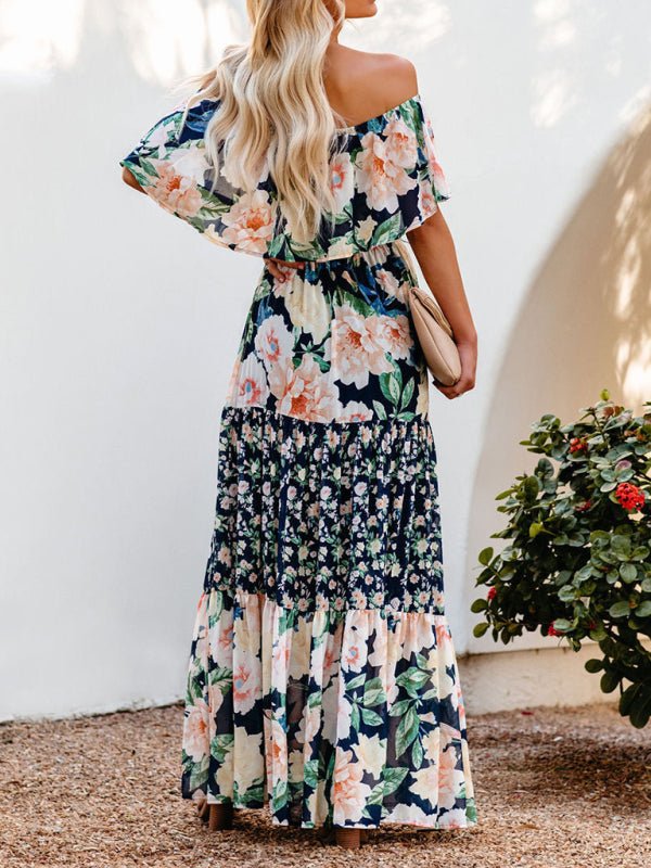 One - shoulder printed long swing dress - ElegantAlpha®