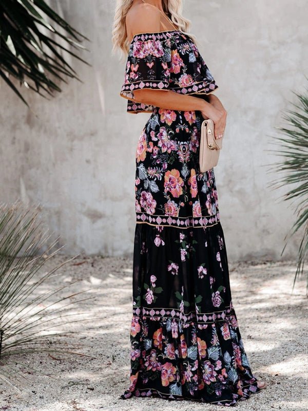 One - shoulder printed long swing dress - ElegantAlpha®